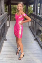 Sparkly Fuchsia Off The Shoulder Tight Short Homecoming Dress