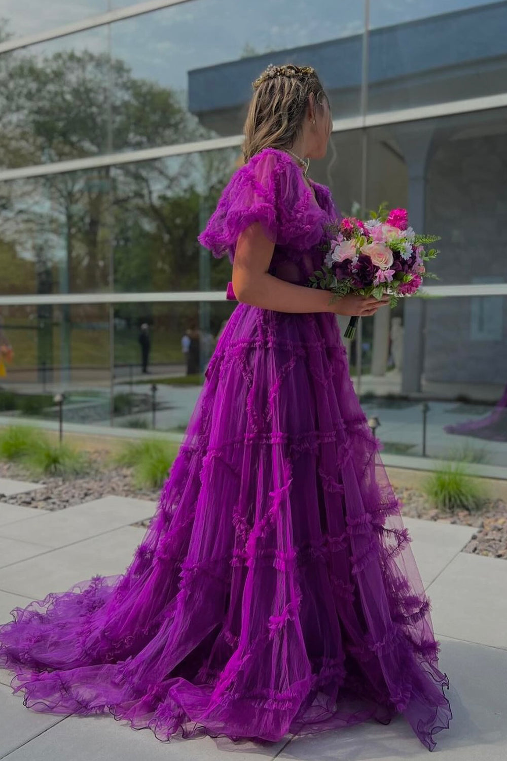 A Line Off the Shoulder Red Tulle Corset Prom Dress with Bowknot