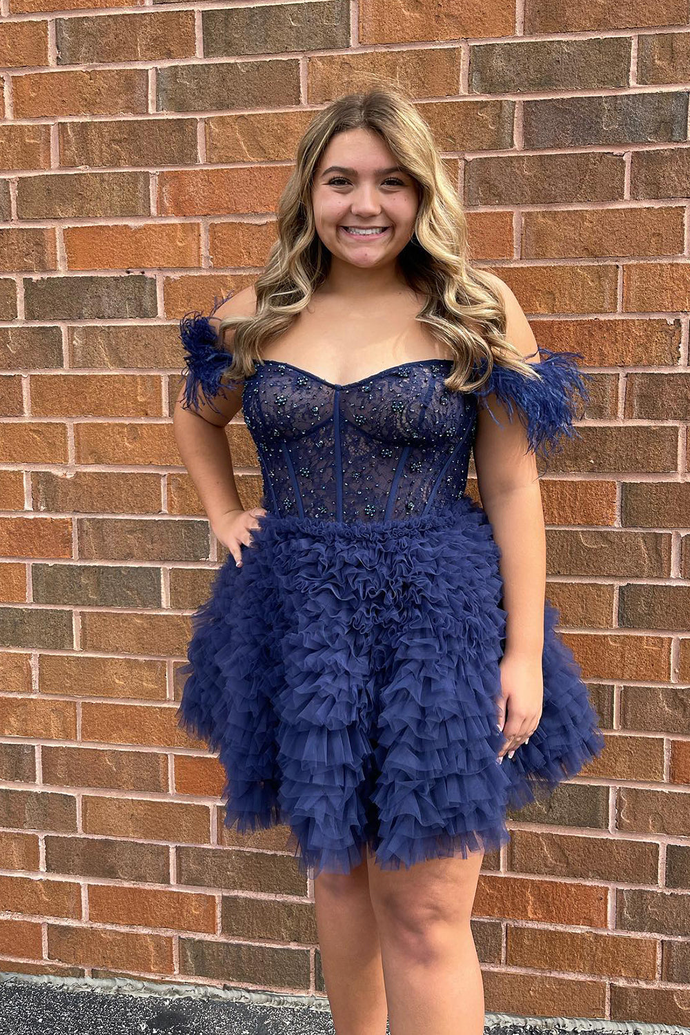 Sparkly Purple Corset A-Line Short Homecoming Dress with Feathers