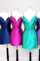 Simple Royal Blue Corset Tight Satin Short Homecoming Dress