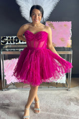 Fuchsia Corset Sweetheart A-Line Short Tulle Homecoming Dress