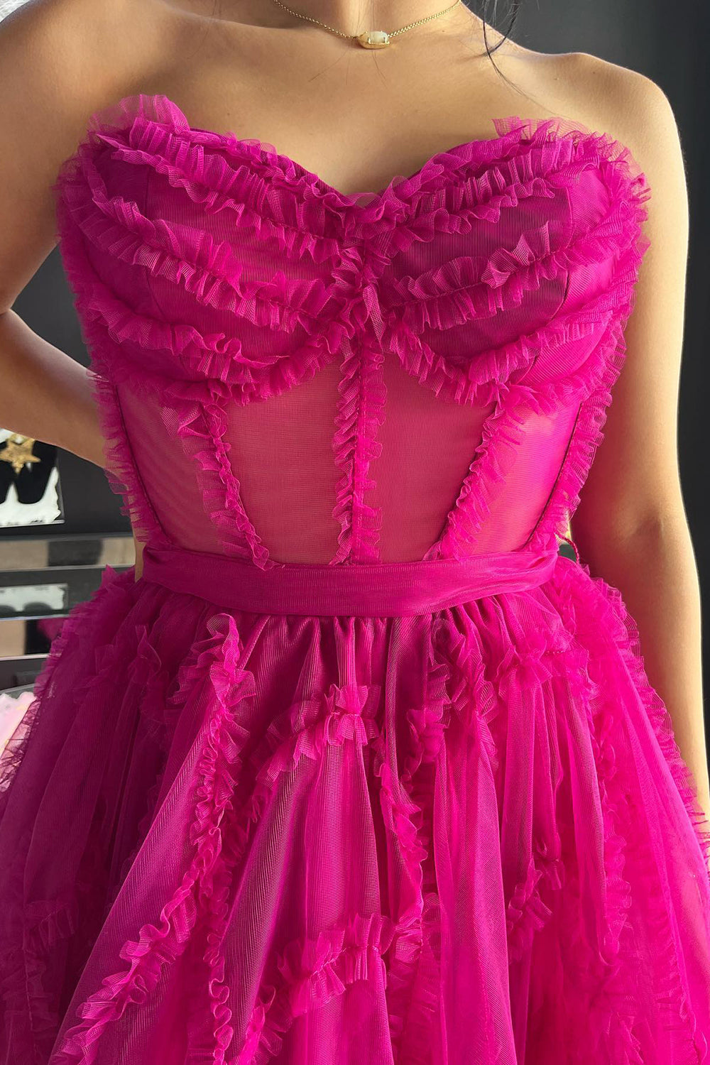 Fuchsia Corset Sweetheart A-Line Short Tulle Homecoming Dress