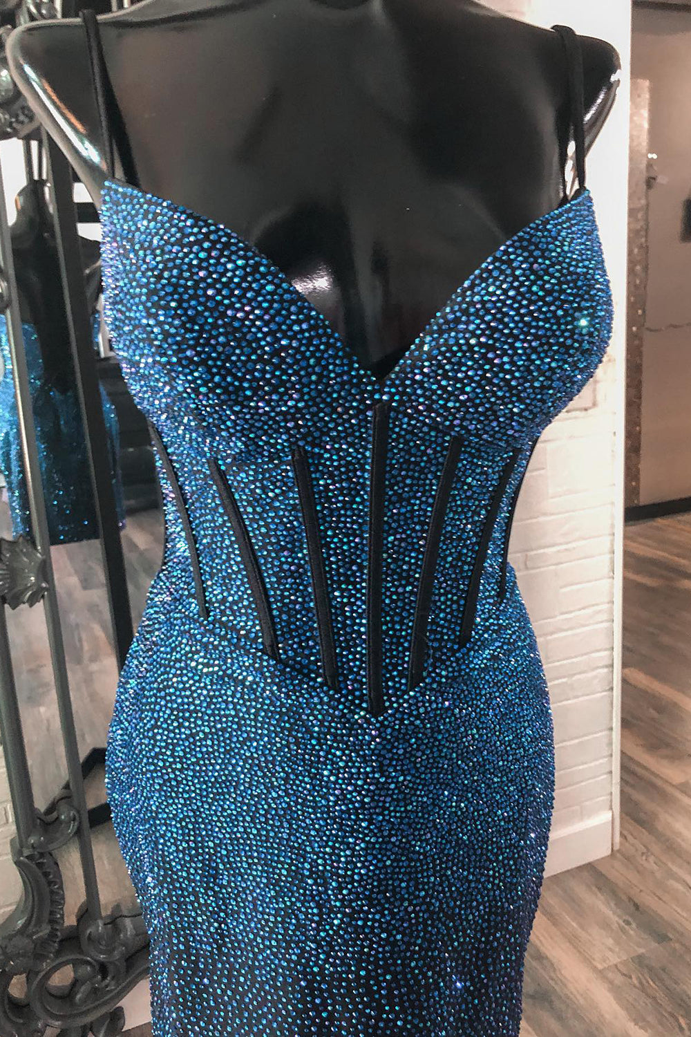 Sparkly Navy Beaded Corset Lace-Up Back Tight Short Homecoming Dress