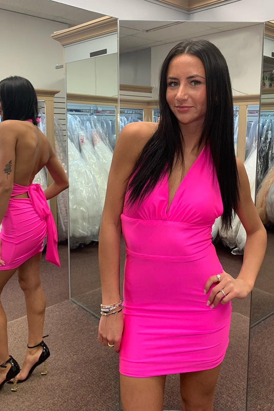 Simple Fuchsia Convertible Wear Satin Tight Short Homecoming Dress