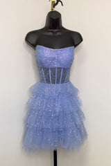 Sparkly Black Corset Tiered A-Line Tulle Short Homecoming Dress