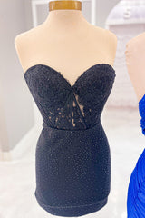 Sparkly Black Strapless Corset Tight Homecoming Dress with Sequins