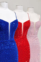 Sparkly Corset Fuchsia Sequins Tight Short Homecoming Dress