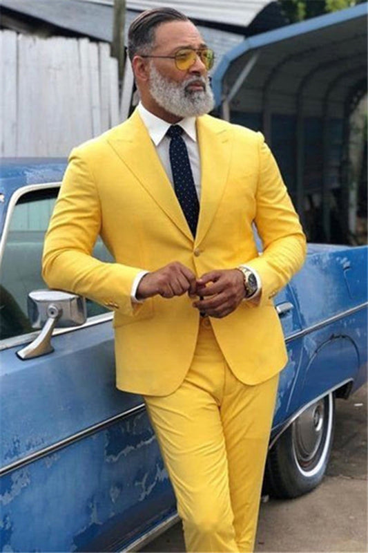 Stylish Yellow 2-Piece Peak Lapel Men's Prom Suit