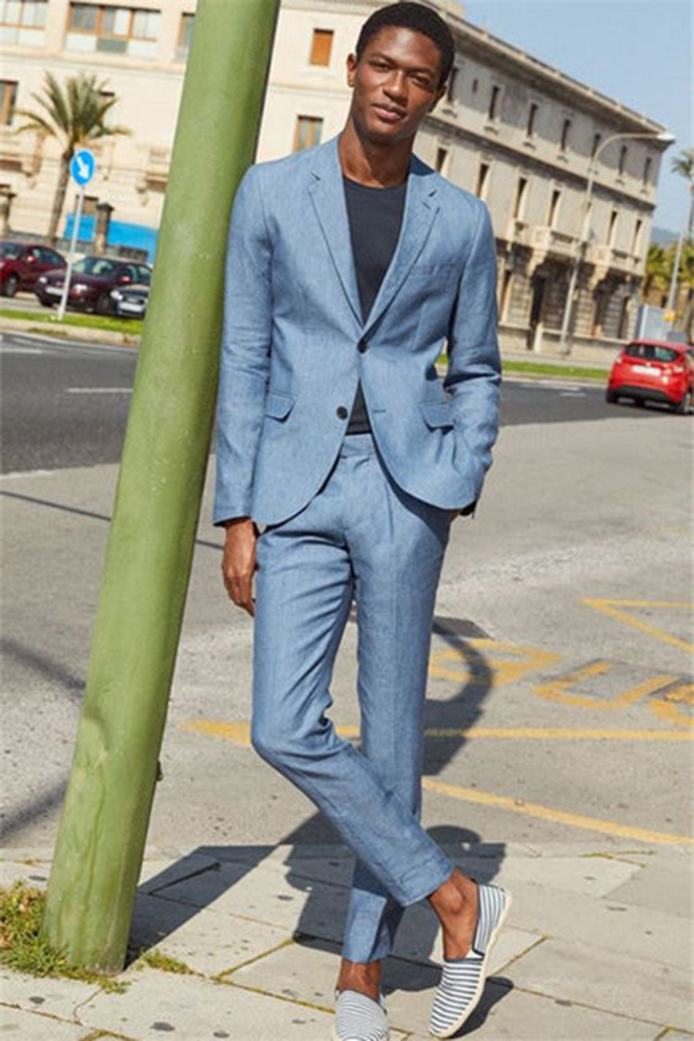 Chic Grey Blue Notched Lapel 2-Piece Men's Prom Suit