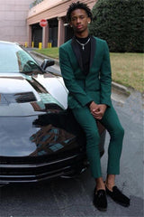 Trendy Peak Lapel Dark Green 2-Piece Men's Prom Suit