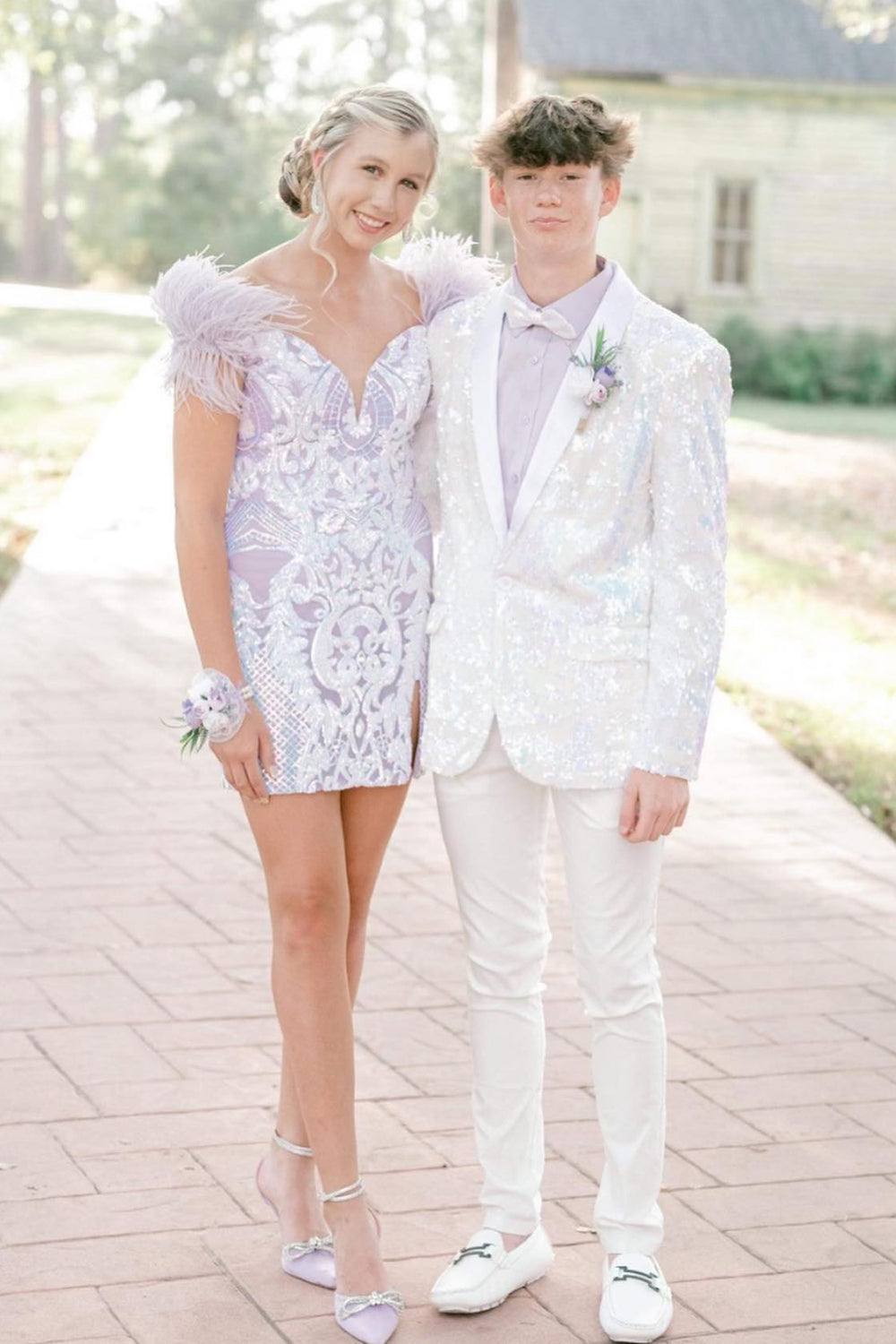 Dazzling Sparkly White Shawl Lapel 2-Piece Sequined Men's Homecoming Suit