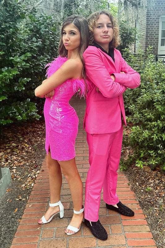 Dapper Hot Pink 2-Piece Notched Lapel Single-Breasted Men's Homecoming Suit