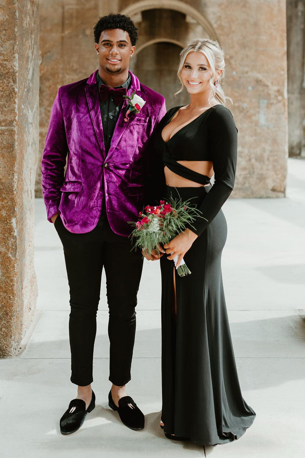 Trendy Purple 2-Piece Notched Lapel Velvet Men's Prom Suit