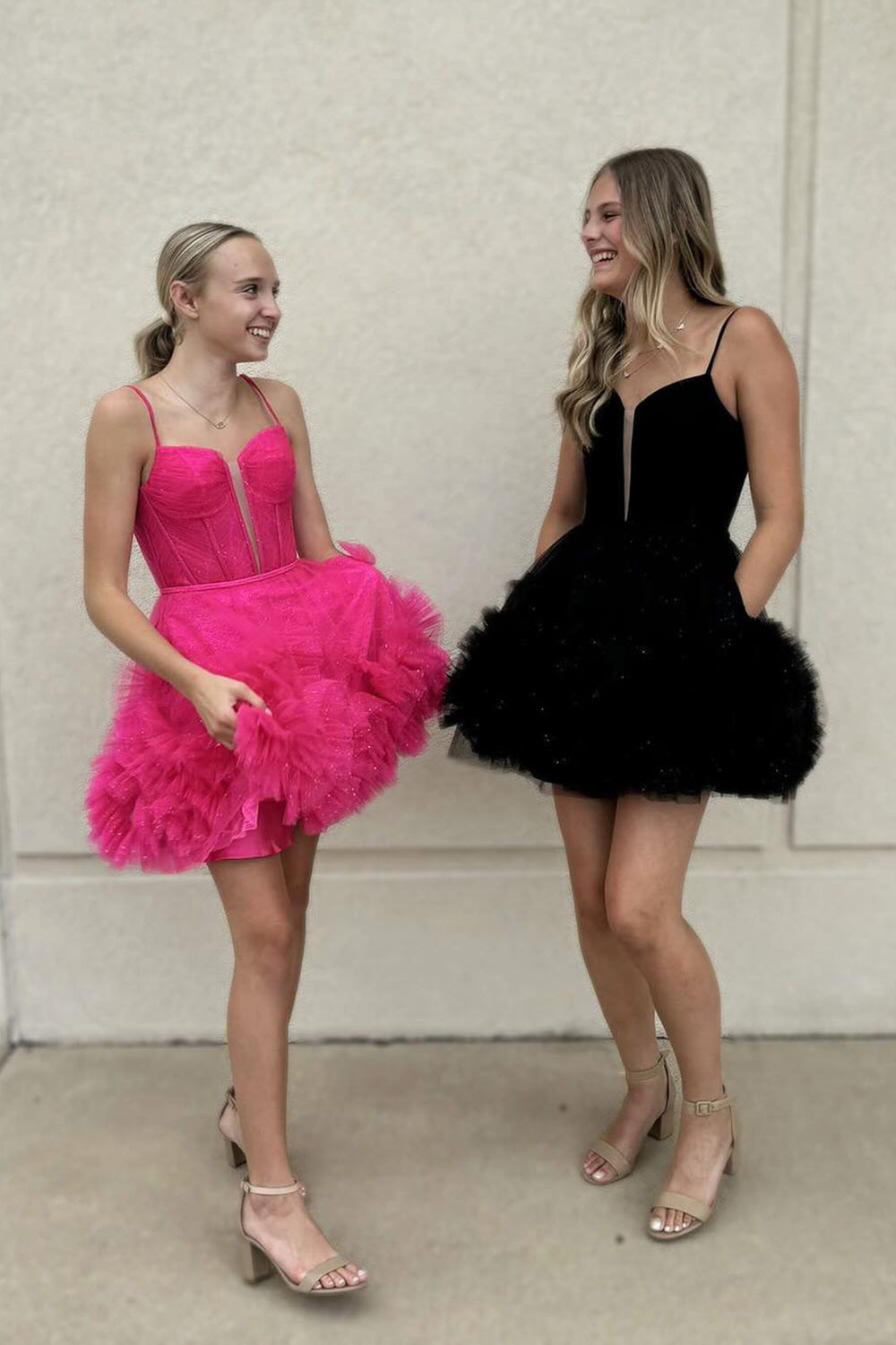 Glitter Pink Corset Tulle A-Line Tulle Short Homecoming Dress With Pocket