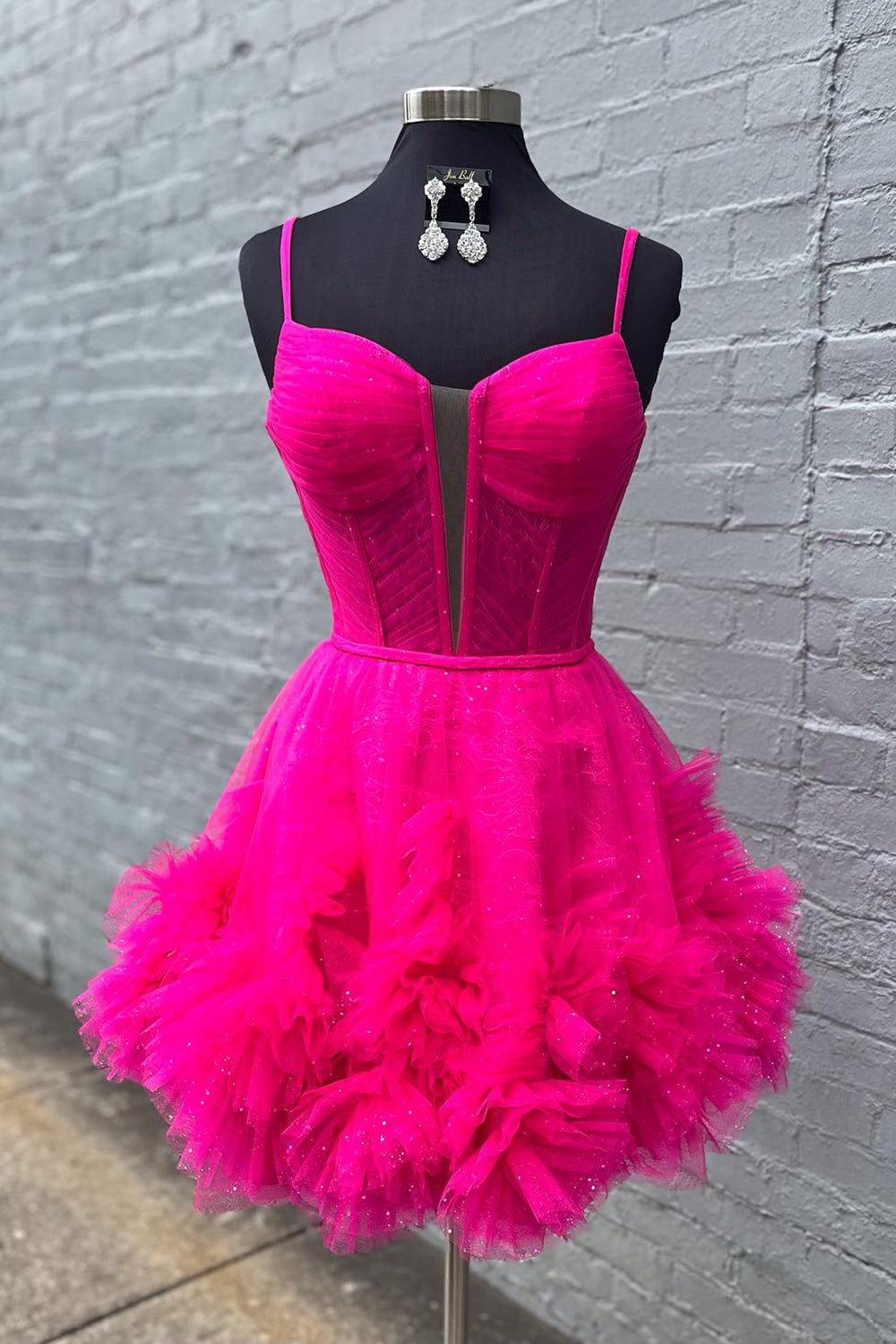 Glitter Pink Corset Tulle A-Line Tulle Short Homecoming Dress With Pocket