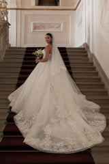 Wedding Dress A Line White Strapless Bridal Gown With Lace