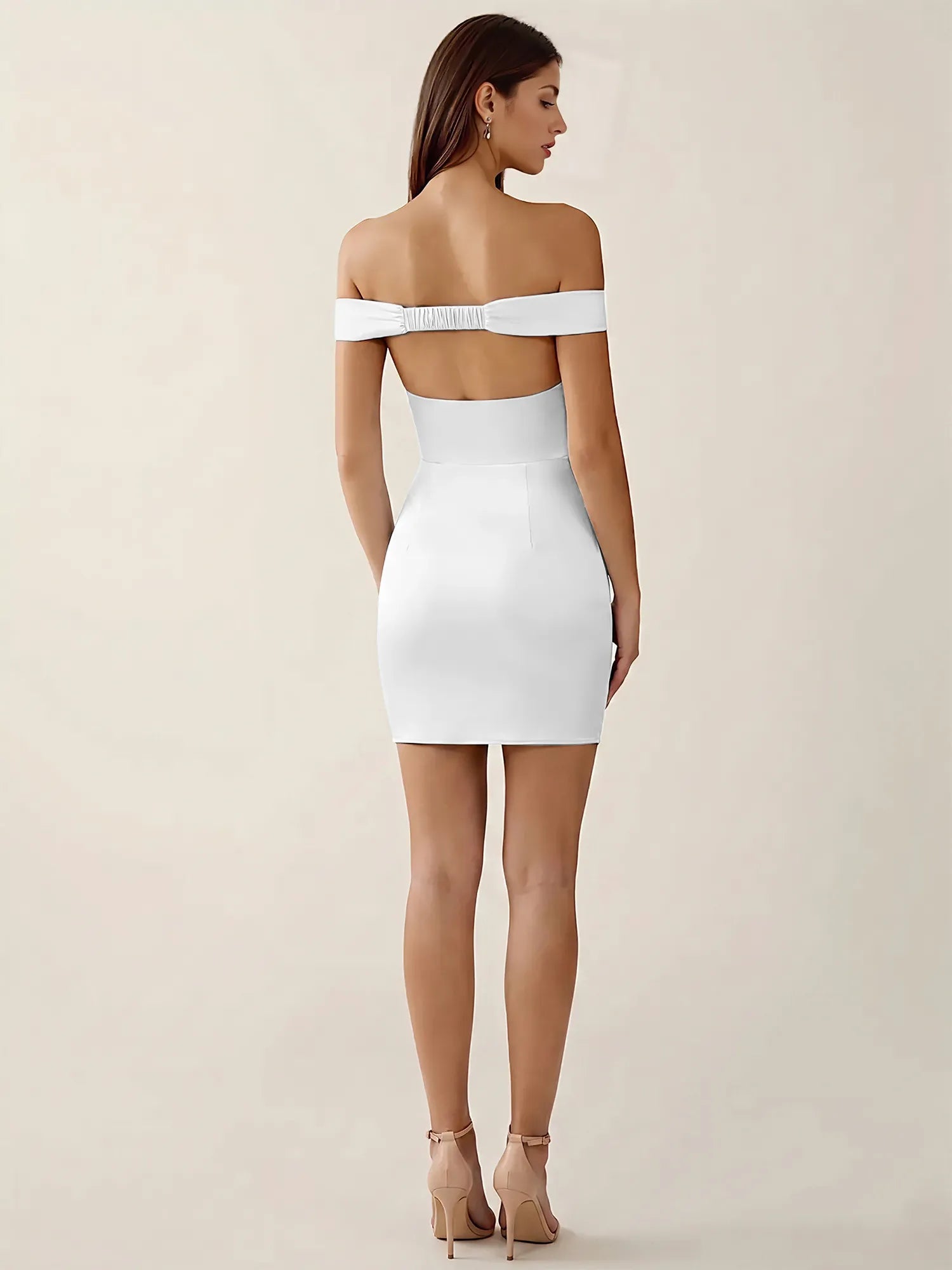 Off-The-Shoulder Ruched Satin Mini Homecoming Dress