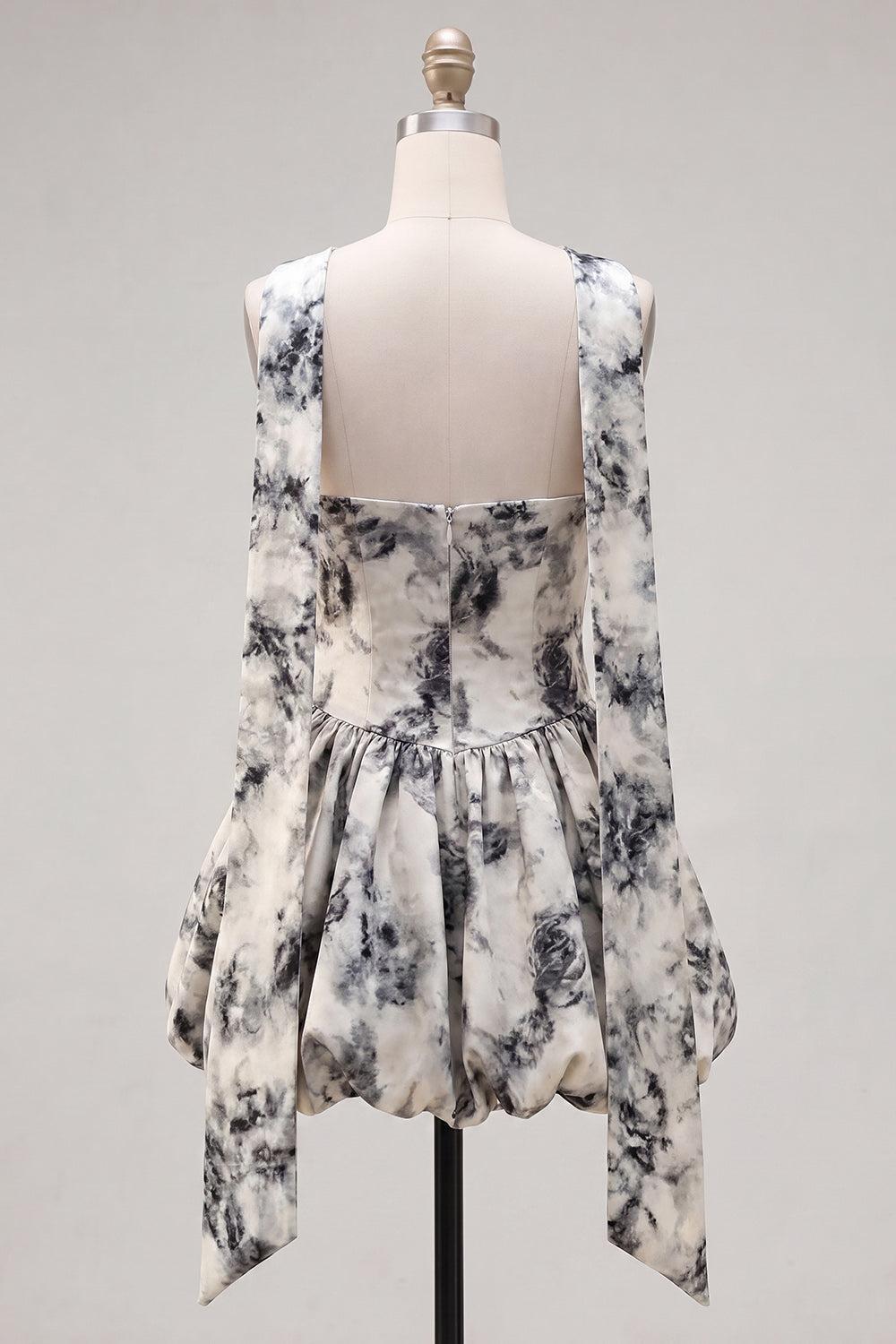 White Black Flower A Line Keyhole Strapless Short Homecoming Dress