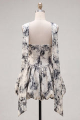 White Black Flower A Line Keyhole Strapless Short Homecoming Dress