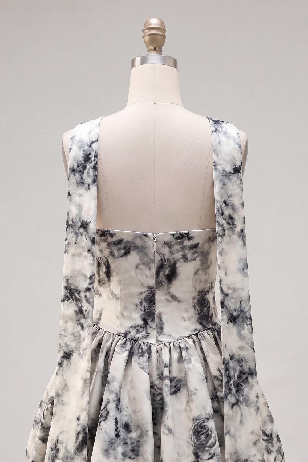 White Black Flower A Line Keyhole Strapless Short Homecoming Dress