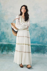 White Boho Maxi Long Sleeve Holiday Dress