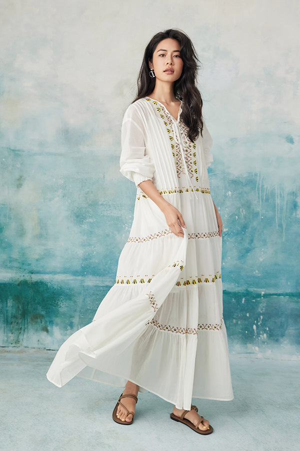 White Boho Maxi Long Sleeve Holiday Dress