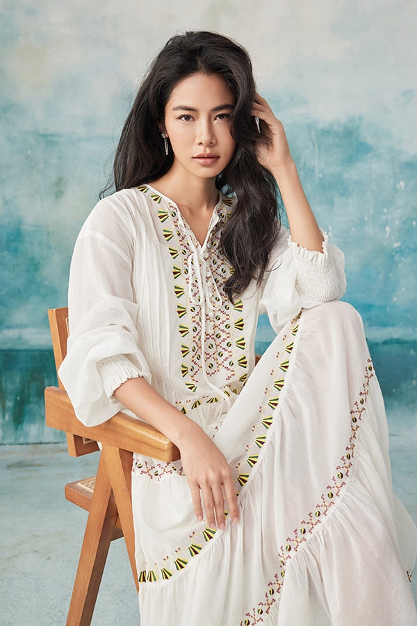 White Boho Maxi Long Sleeve Holiday Dress