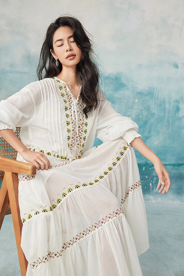 White Boho Maxi Long Sleeve Holiday Dress