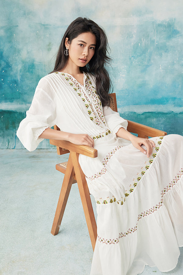 White Boho Maxi Long Sleeve Holiday Dress