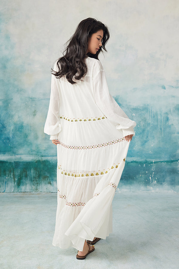 White Boho Maxi Long Sleeve Holiday Dress