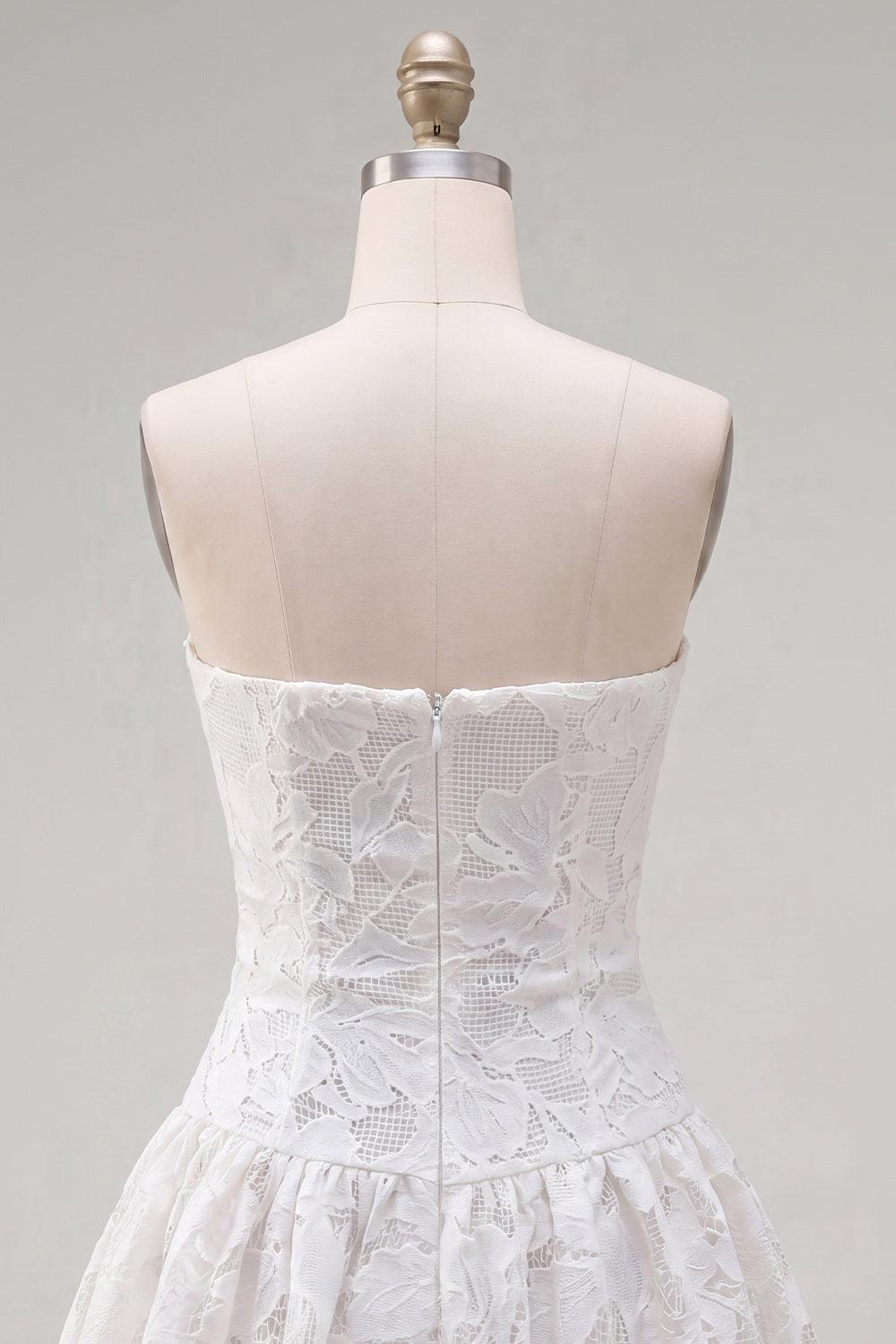 White Floral A Line Strapless Short Homecoming Dress