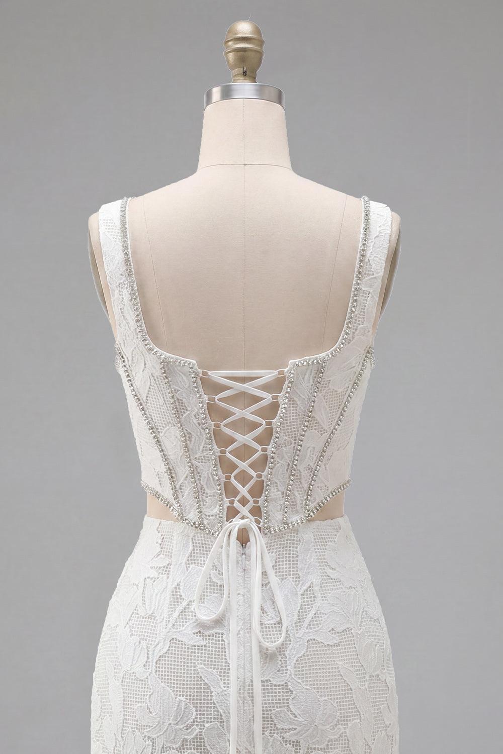 White Floral Corset Tight Square Neck Cut Out Short Homecoming Dress
