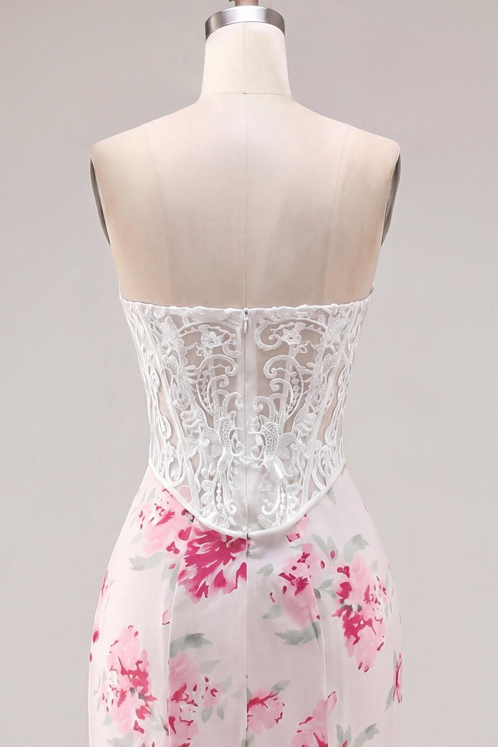White Fuchsia Flower Tight Short Sweetheart Corset Homecoming Dress with Lace