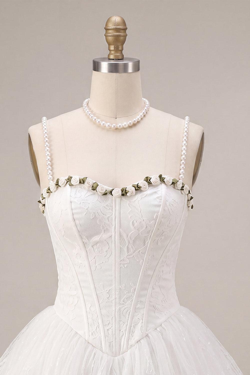 White Lace A-Line Corset Short Homecoming Dress with 3D Flowers