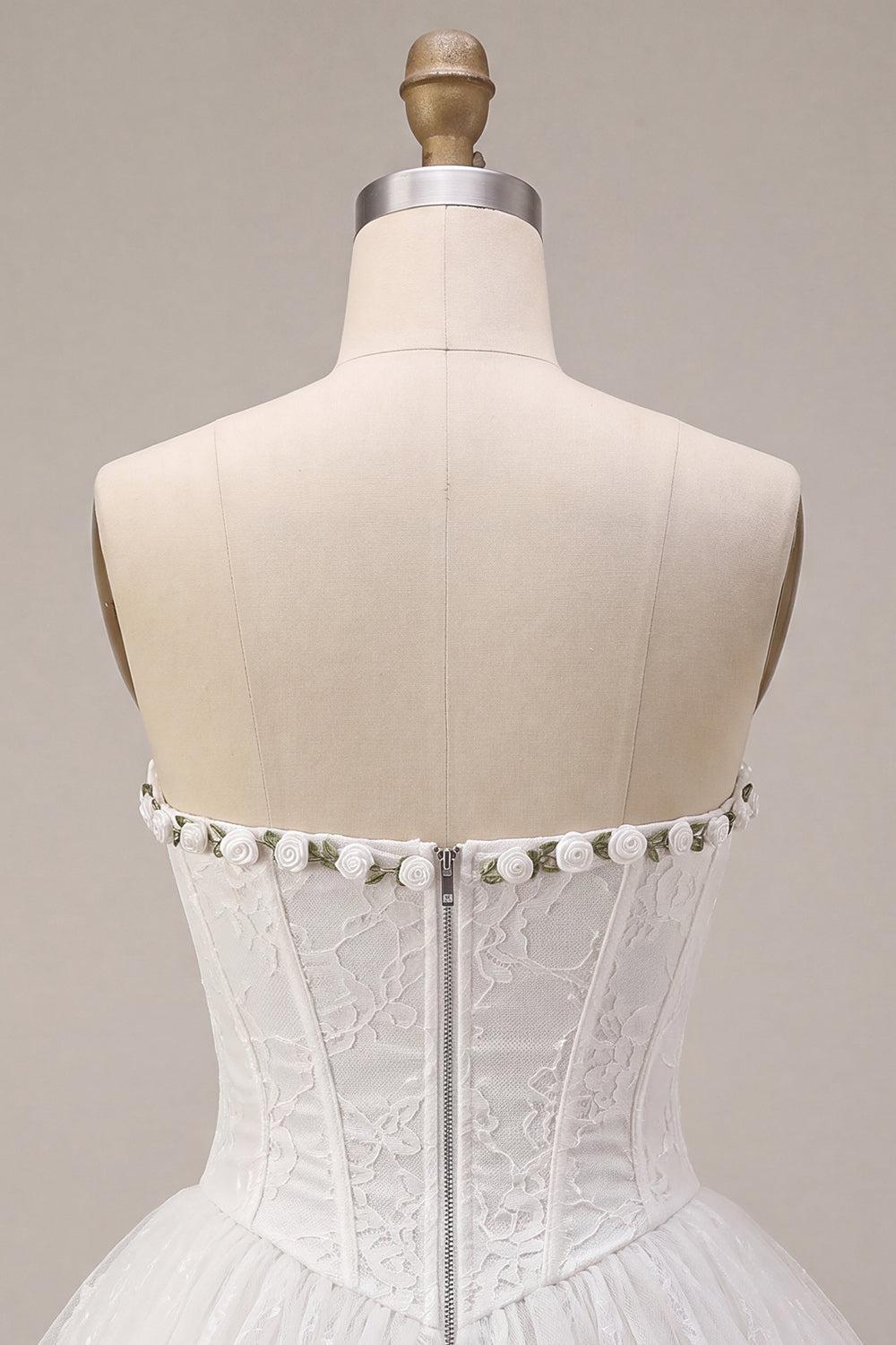 White Lace A-Line Corset Short Homecoming Dress with 3D Flowers