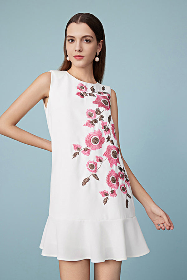White Mini Sleeveless Embroidered Casual Summer Dress