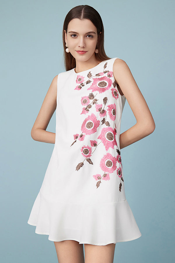 White Mini Sleeveless Embroidered Casual Summer Dress