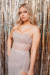 White Prom Dress Mermaid Strapless Formal Dress With Slit