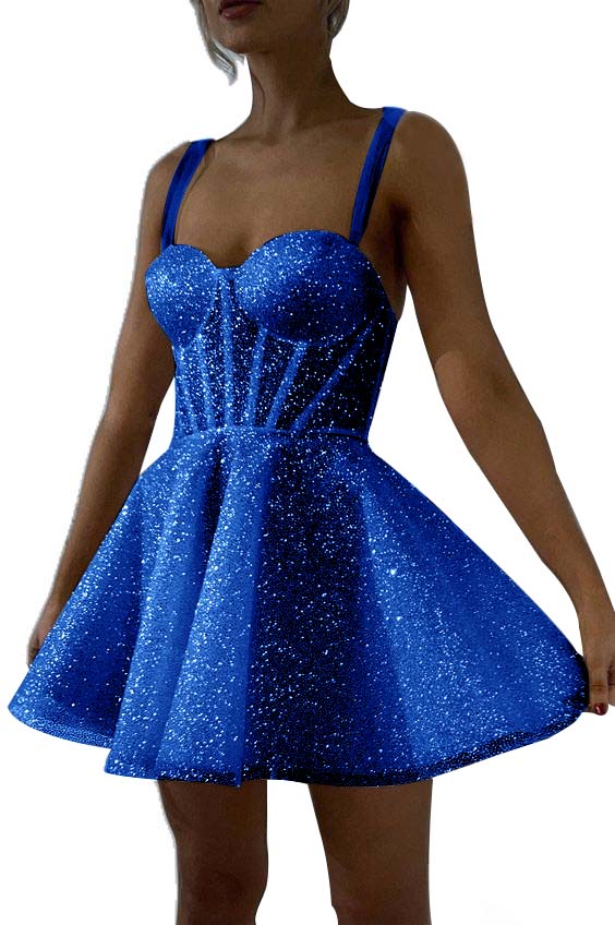 White Sequined Homecoming Dress Spaghetti Straps Sleeveless A Line Short Cocktail Dress