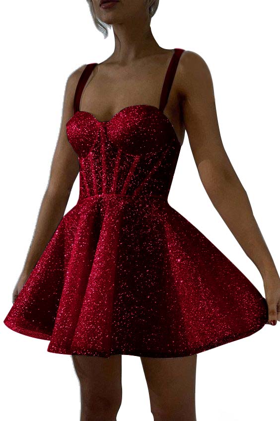 White Sequined Homecoming Dress Spaghetti Straps Sleeveless A Line Short Cocktail Dress