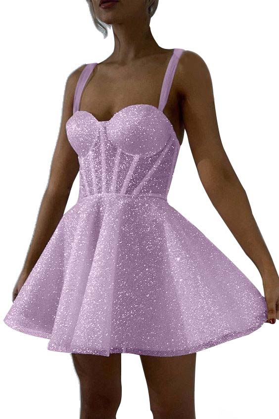 White Sequined Homecoming Dress Spaghetti Straps Sleeveless A Line Short Cocktail Dress