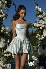 White Strapless Homecoming Dress Sleeveless Short Cocktail Dress With Pleated