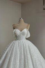White Wedding Dress A Line Off The Shoulder Lace Bridal Gown With Pearls