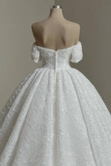 White Wedding Dress A Line Off The Shoulder Lace Bridal Gown With Pearls