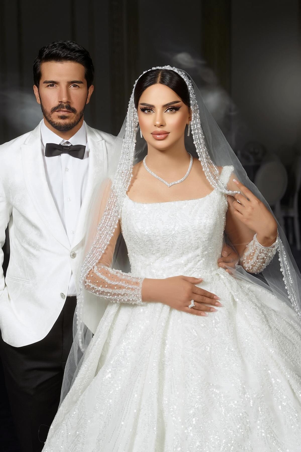 White Wedding Dress A Line Square Spaghetti Strap Sequined Ball Gown Satin Bridal Gown With Ruffles