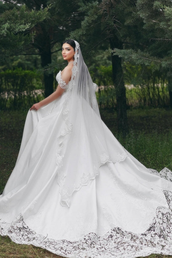 White Wedding Dress A Line Sweetheart Off The Shoulder Lace Bridal Gown