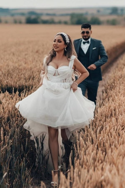White Wedding Dress A Line Tulle Sleeveless Bridal Gown With Lace