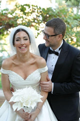 White Wedding Dress Ball Gown Strapless Off The Shoulder Sleeveless Beaded Sweep Train Satin Bridal Gown