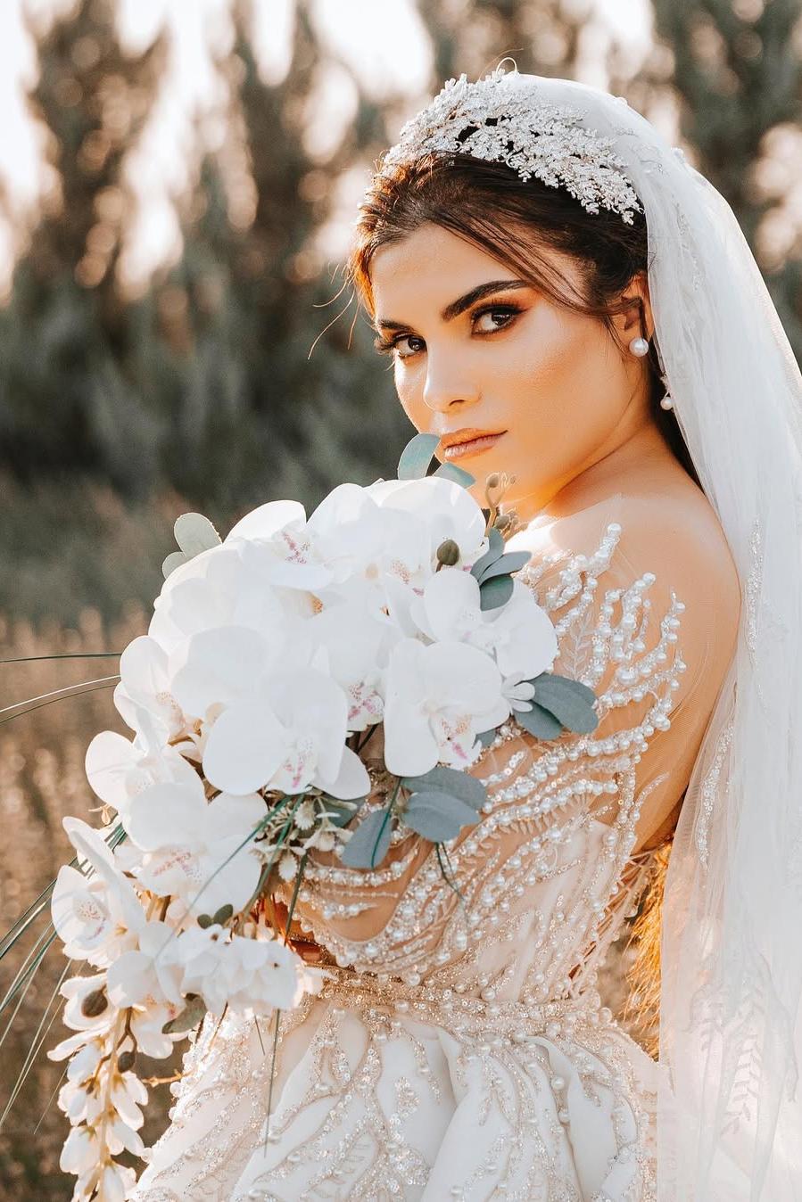 White Wedding Dress Mermaid Off The Shoulder Long Sleeves Beaded Detachable Train Tulle Bridal Gown With Peals