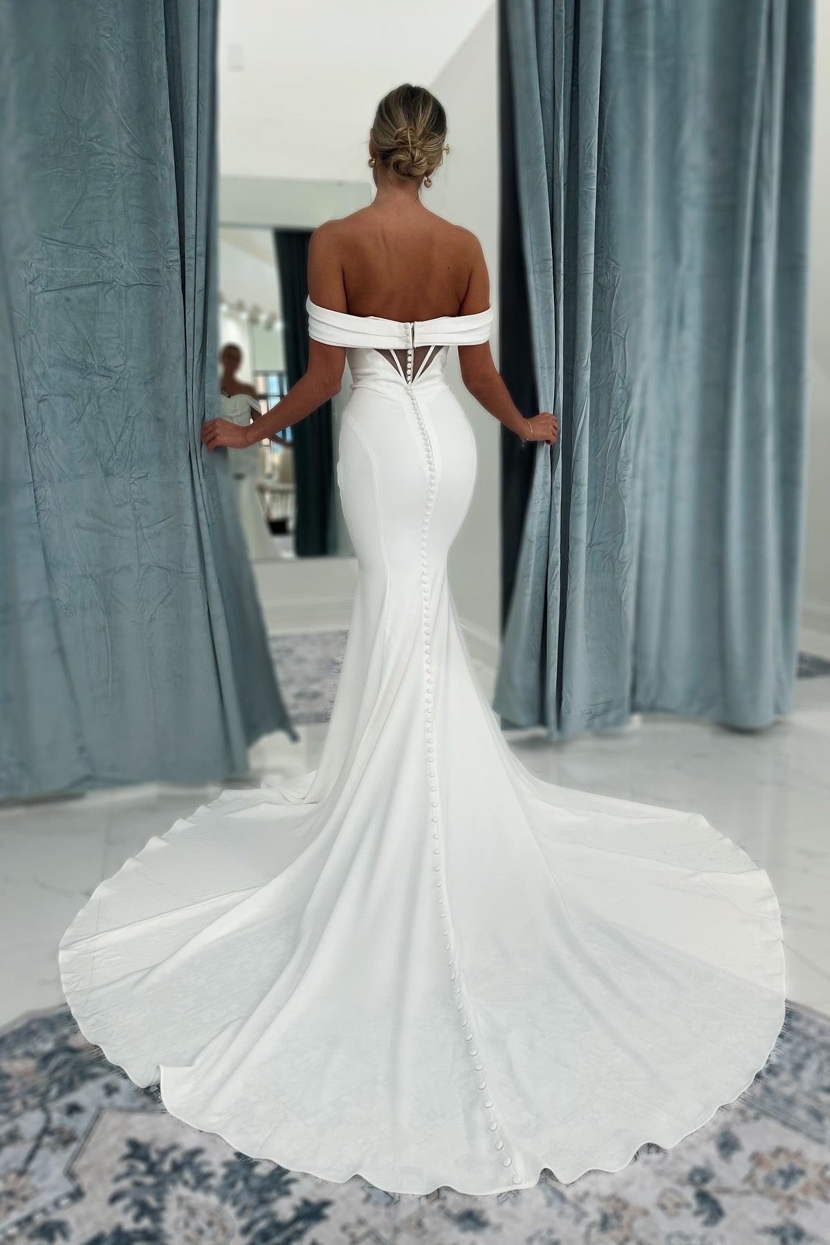 White Wedding Dress Mermaid Strapless Off The Shoulder Satin Bridal Gown
